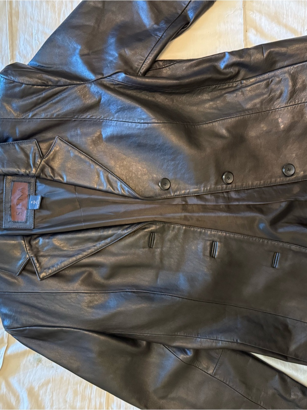 Classic Black Women's Leather Coat - Brand Siena